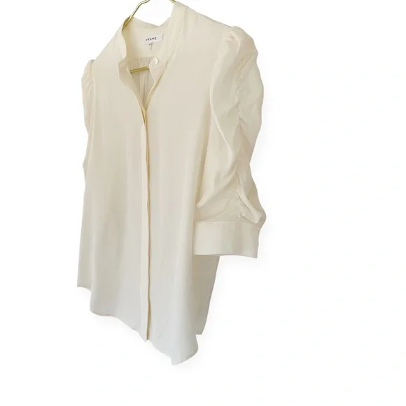 Frame • Shirred Sleeve Silk Button Down Top - Picture 3 of 13